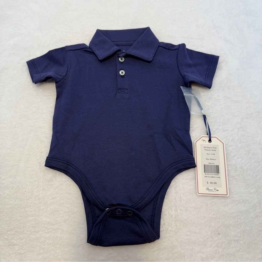 Classic Prep 3-6M Hayes Navy Blue Baby Polo Bodysuit Onesie Pima Cotton Collar